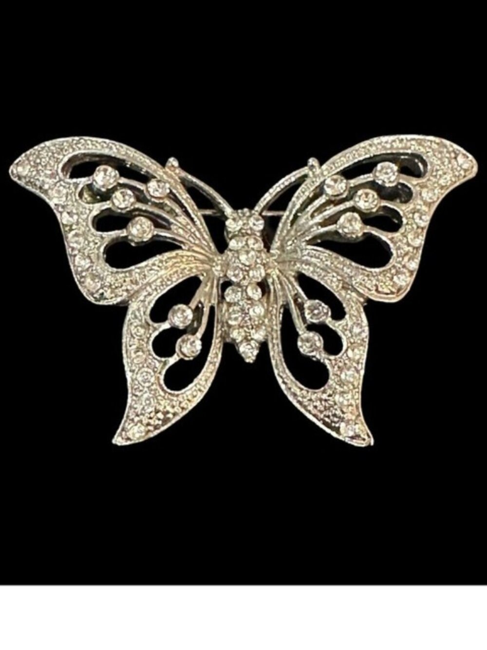 Silver Tone Rhinestone Butterfly Brooch Pin 2 X 1.5 Inches Elegant Jewelry Acces
